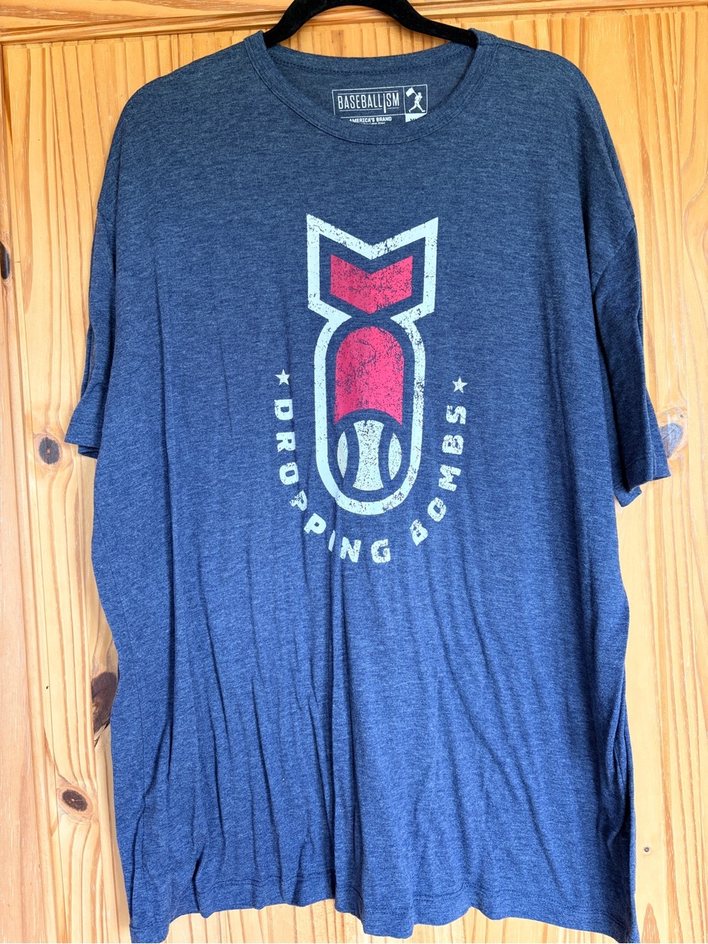 Baseballism Men's Short Sleeve T-Shirt - Navy with Red Graphic